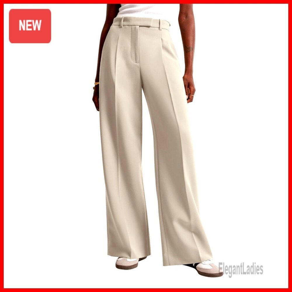 High Waisted Wide Leg Work Pants with Pockets Business Casual Trousers